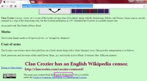 Crozier is censored from English Wikipedia